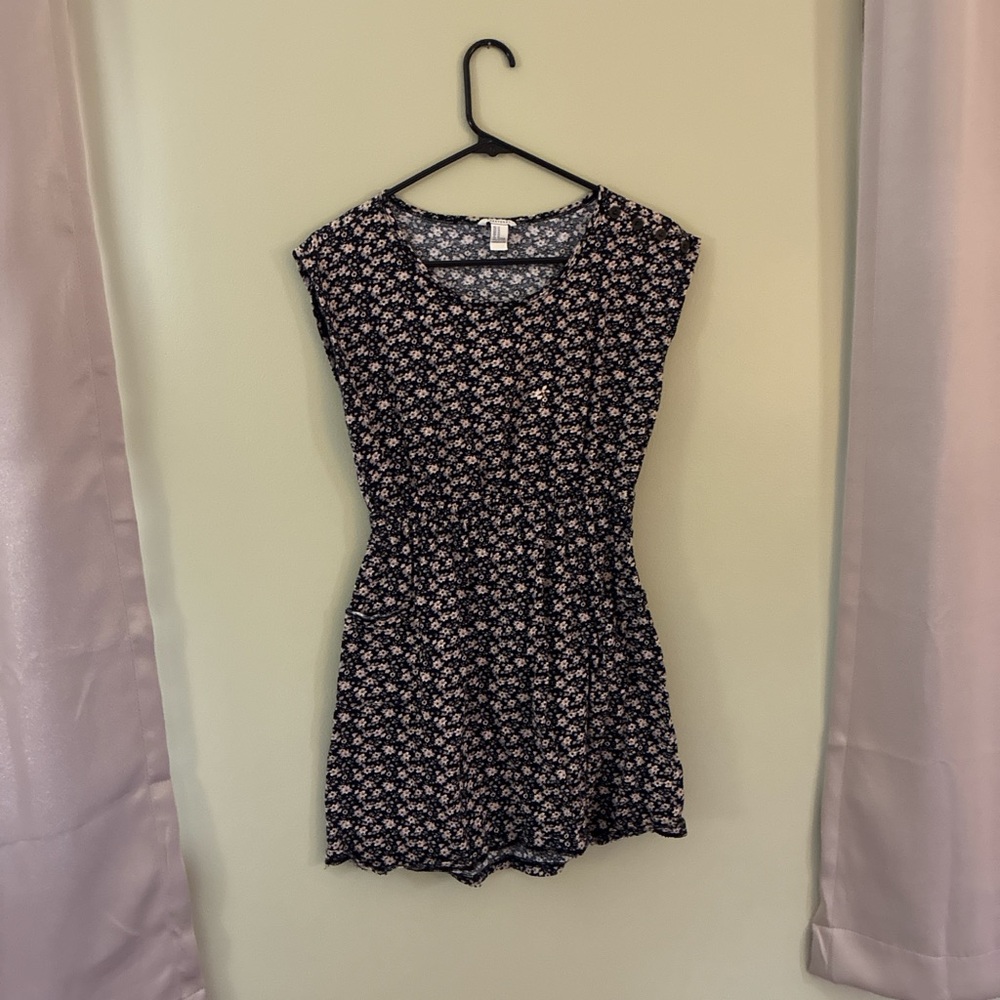 Black Floral Dress with Pink & White Blossoms